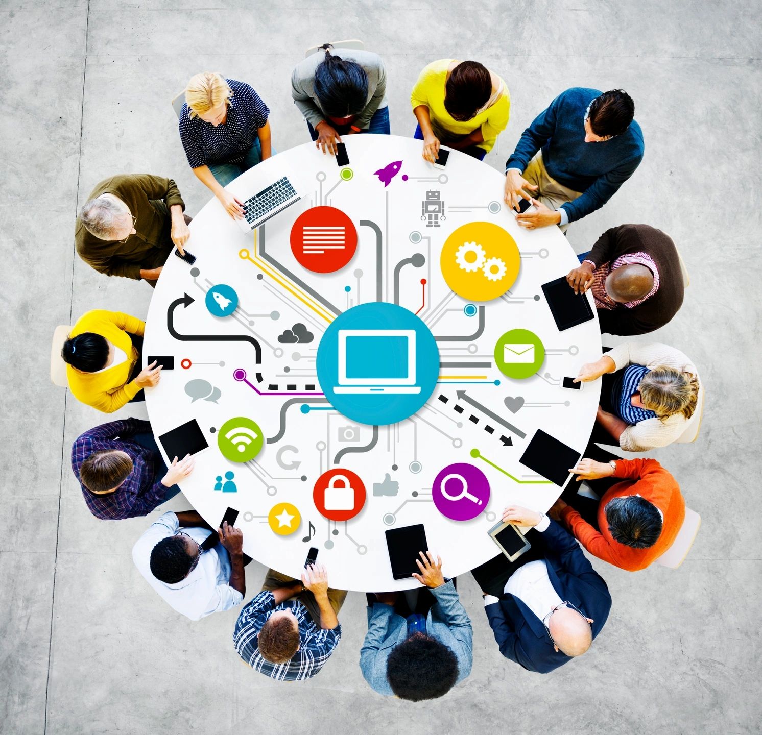 Overhead team collaboration table